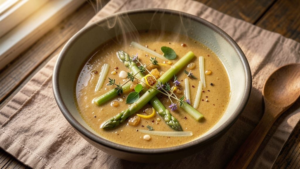 Asparagus Slow Cooker Soup Recipe: Herby Velout With Fresh Celery Crown Crunch