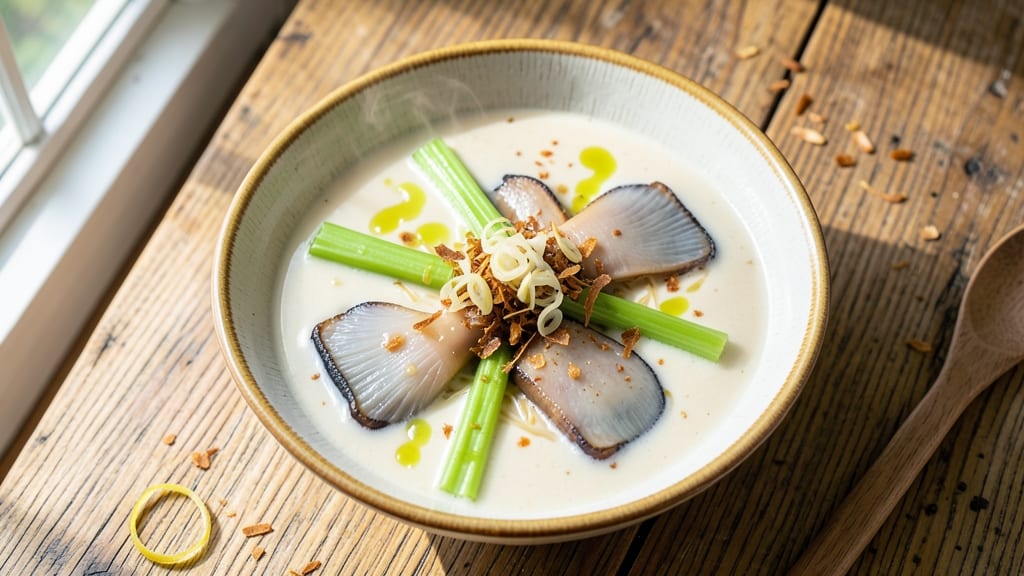 Abalone Soup Recipe Hawaii: Tropical Seafood Velout with Celery Crown Crunch
