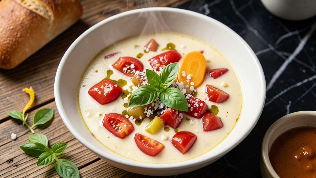 American Tomato Soup Recipe: Crunchy Celery Crowns and Creamy Herb Velout