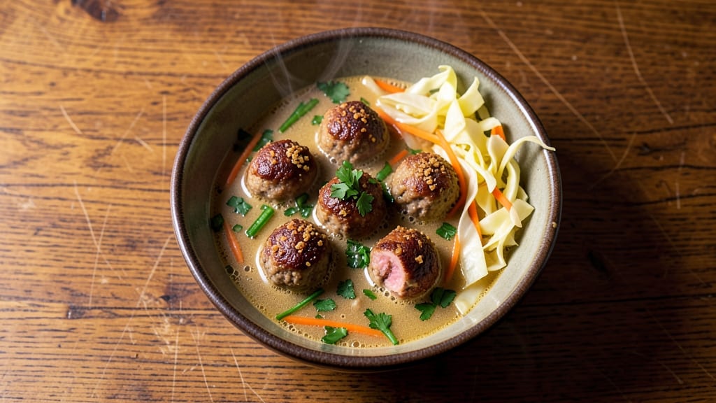 Albondigas Soup Recipe with Cabbage: Savory Meatballs in Spiced Tomato-Broth Bowl