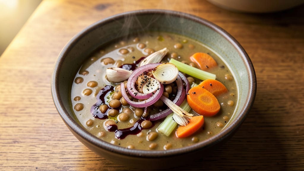 Bean Soup Recipe No Meat: Hearty Lentil and Herb Velouté With Celery Crown Topping