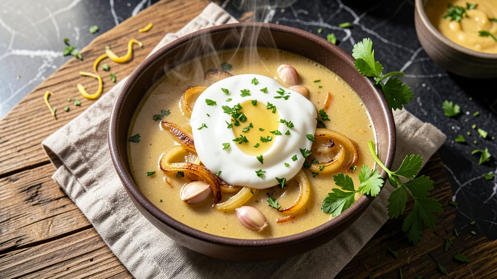 Austrian Garlic Soup Recipe: Herbed Bread Crust and Garlicky Depth