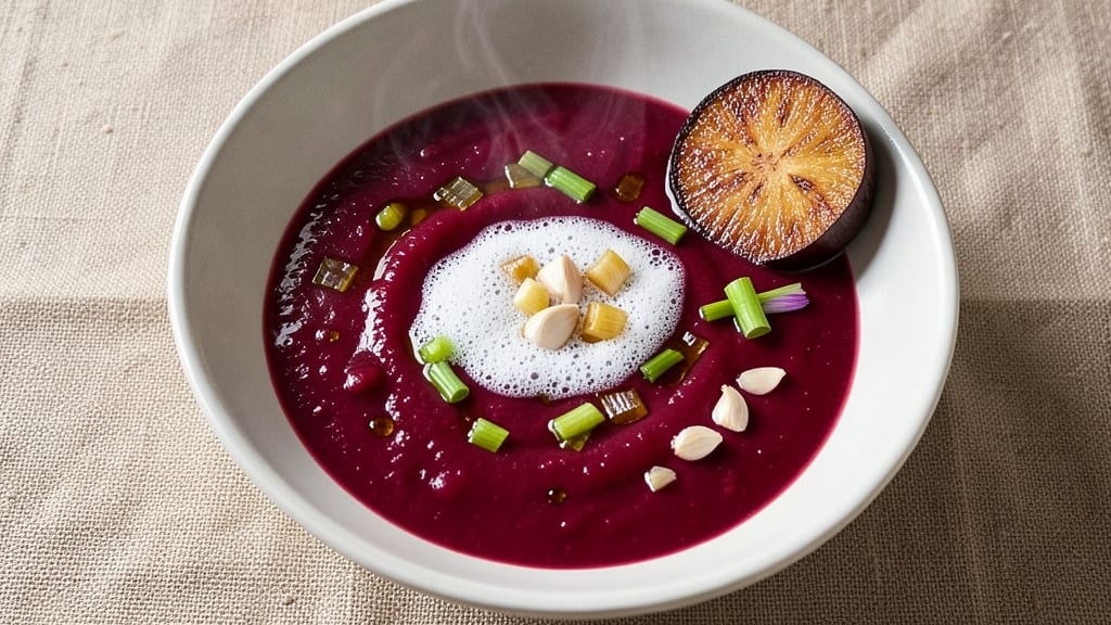 Beet Soup Recipe Vitamix: Vibrant Purple Velout with Celery Crown Crunch
