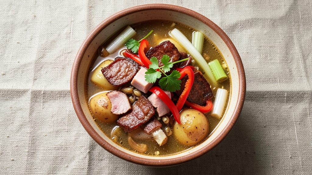 Bakersfield Basque Soup Recipe: Hearty Tomato-Basil Velout With Crispy Celery Crowns