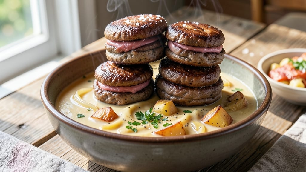 Backyard Burgers and Potato Soup Recipe: Grill-Fired Burgers with Creamy Spud Side