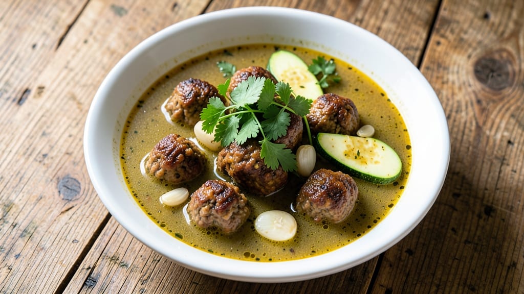 Albondigas Soup Recipe with Zucchini: Meatballs Poached in Herb-Infused Tomato Broth