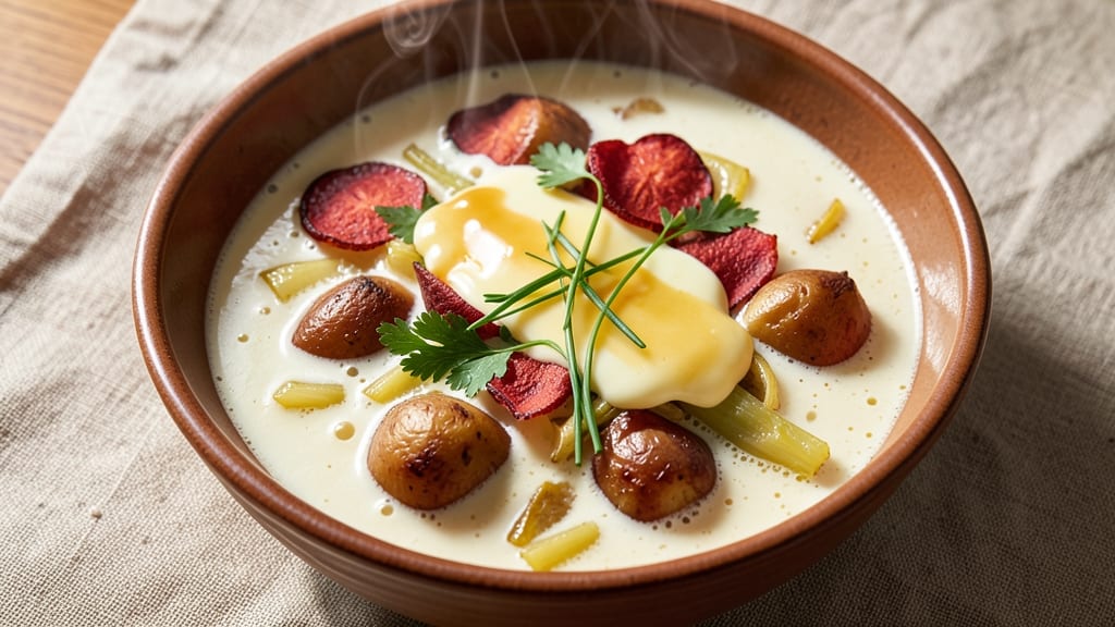 Baked Potato Soup Recipe with Chicken Broth: Velvety Creaminess and Celery Crown Crunch