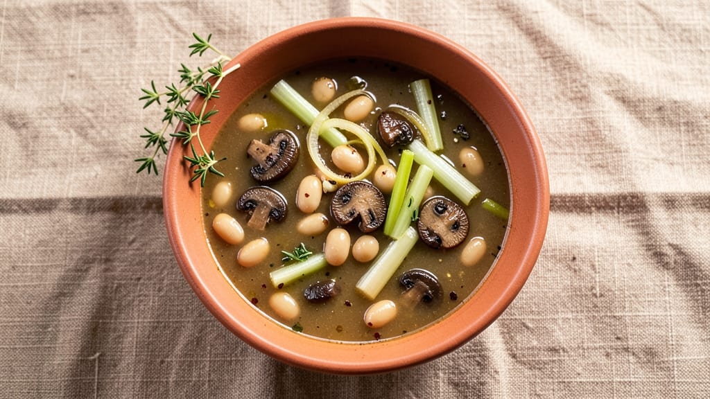 Bean and Mushroom Soup Recipe: Earthy Umami Depth With Crispy Celery Crowns