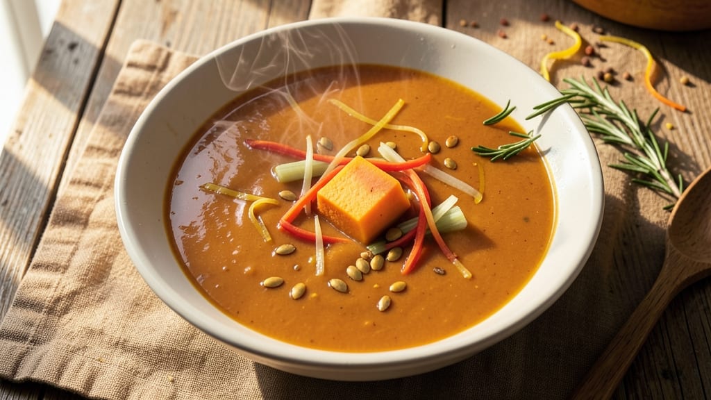 Betty Crocker's Pumpkin Soup Recipe: Spiced Velout with Celery Crown Crunch