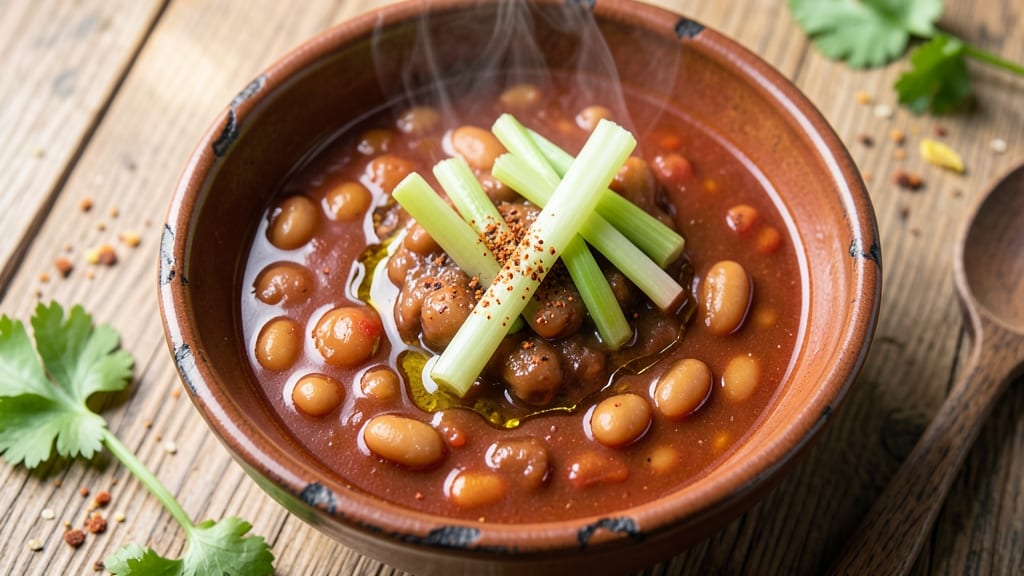 5 Ingredient Baked Bean Soup Recipe: Smoky Tomato Velout With Crispy Celery Crowns