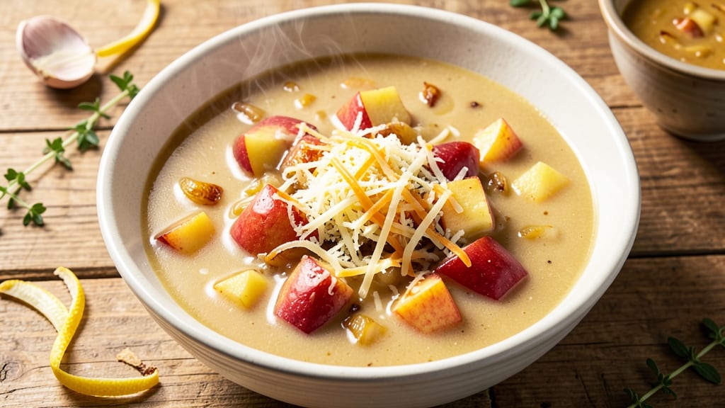 Apple Cheddar Soup Recipe: Velvety Richness with Crispy Celery Crown Topping