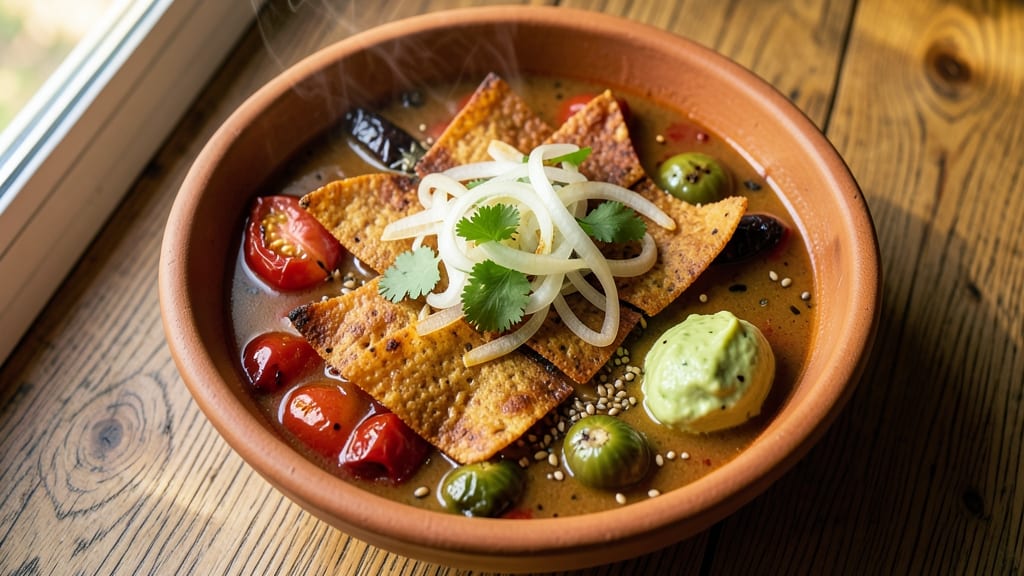 Authentic Tortilla Soup Recipe No Chicken: Smoky Chipotle Velout With Crunchy Celery Crowns