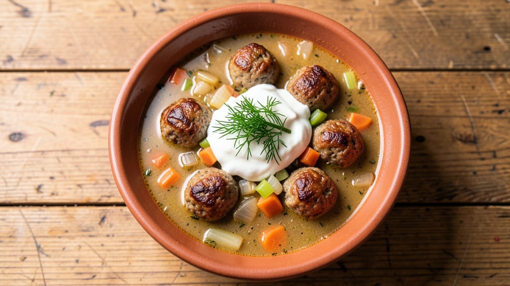 Armenian Meatball Soup Recipe: Spiced Yogurt Broth With Herbed Crunch