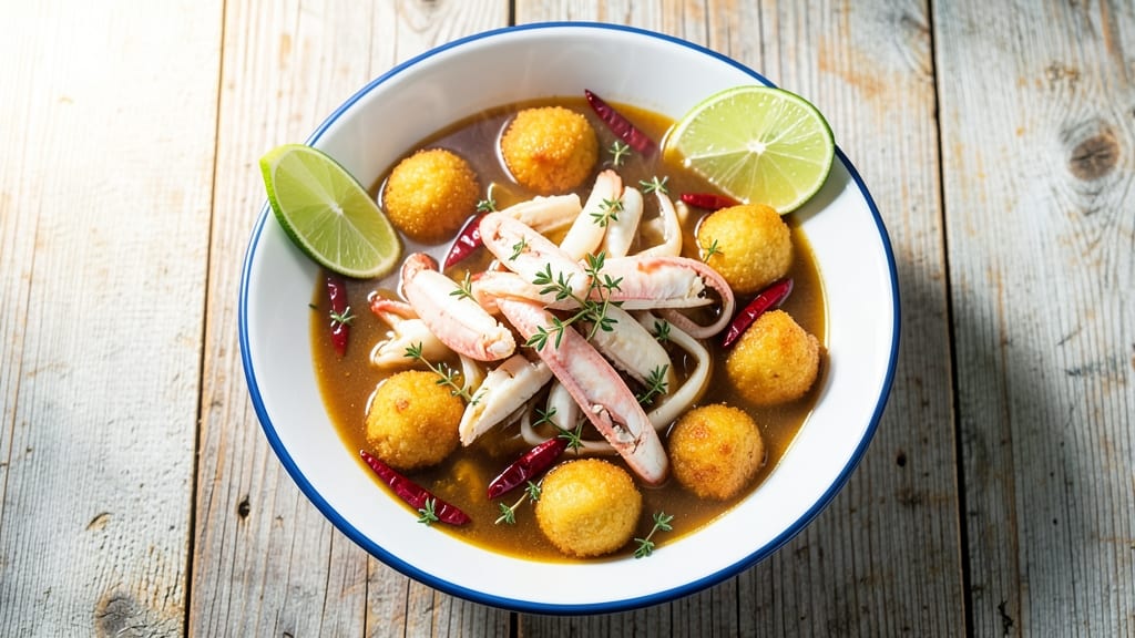Bahamian Crab Soup and Dough Recipe: Spiced Rum-Infused Broth with Crispy Conch Bites