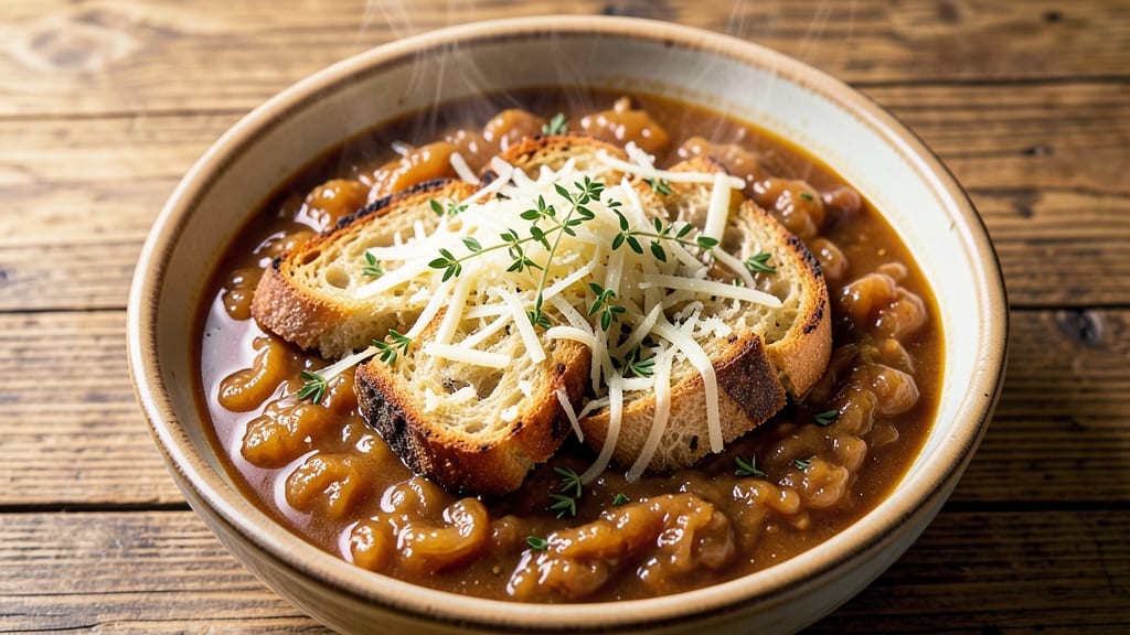 99-Minute French Onion Soup Recipe: Crispy Bread Crown Over Melty Gruyère